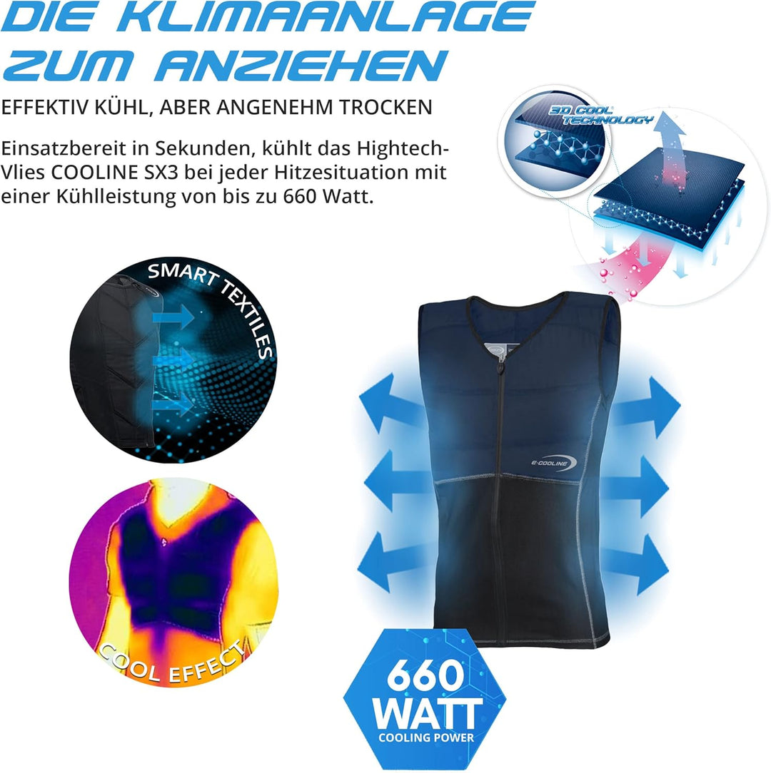E.COOLINE CoolKids SX3 ShirtWeste für Kinder blau/schwarz - Kühlweste Kids - Klimaanlage zum Anziehe