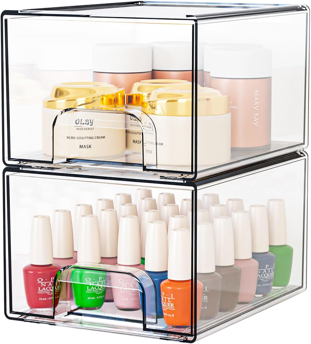 2 Stück Schubladen Organizer,Stapelbare Aufbewahrungsschubladen,Transparent Badezimmer Organizer,Acr