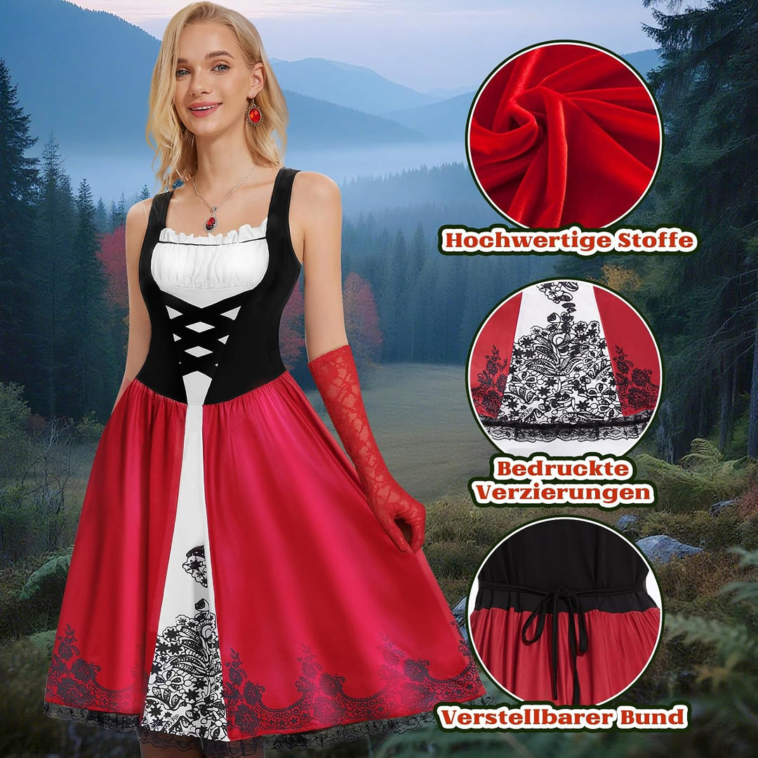 BuzzoXerex Rotkäppchen Kostüm für Damen, Rotkäppchen Kleid und Umhang mit Kapuze Halloween, Prinzess