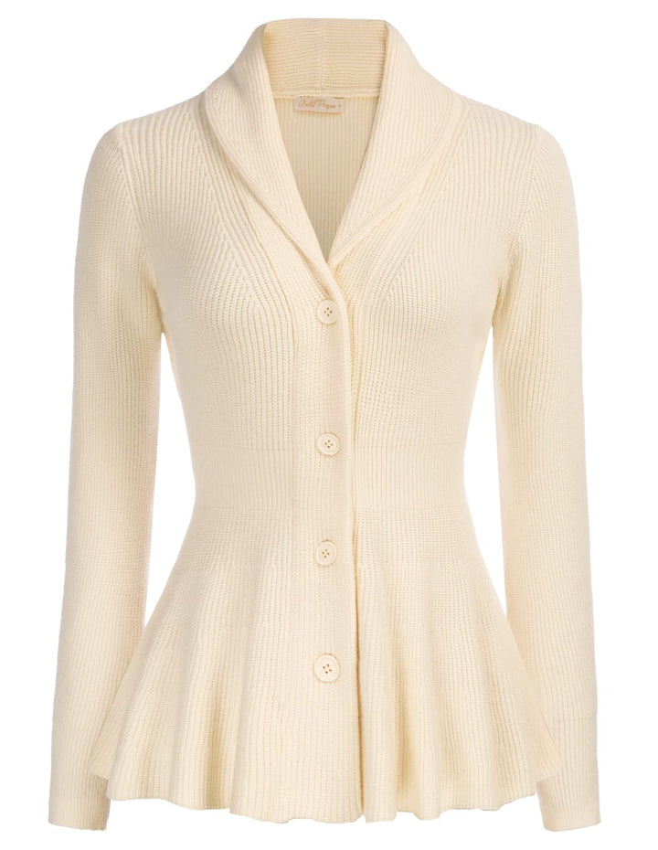 Belle Poque Damen Strickjacke Langarm Reverskragen Cardigan mit Rüschensaum Casual Strickmantel XL E