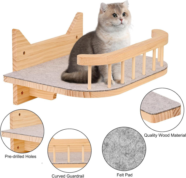 Wandregal für Katzen mit Hängematte und 3 Stufen, Möbel mit grauem Kissen, Regalen und Kleiderbügeln