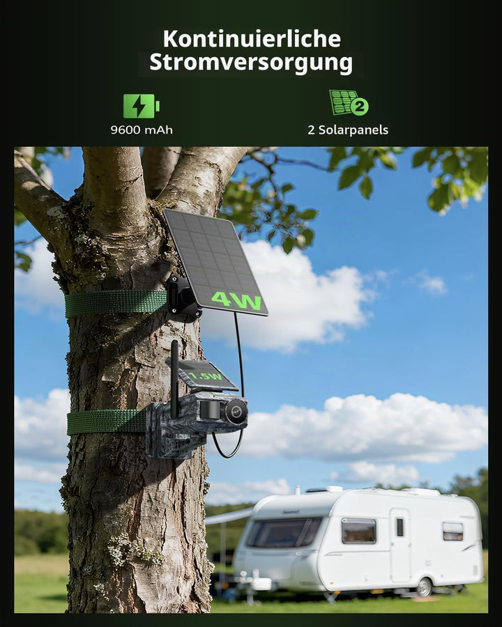 Xega 4G LTE Solar Überwachungskamera mit SIM-Karte &amp; 2 Solarmodulen – Aussen Wildkamera Bewegungserk