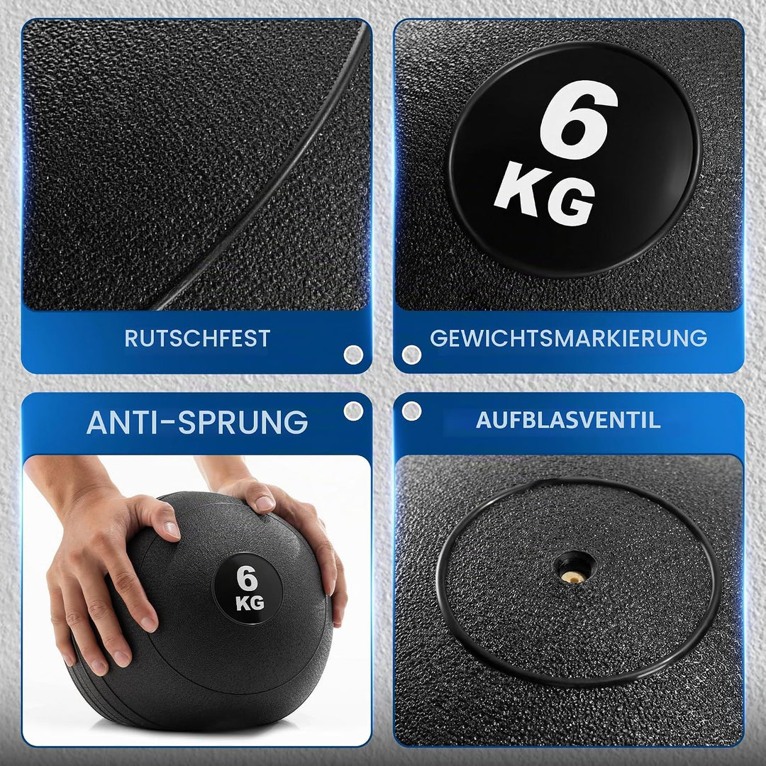 Yes4All Slam Ball - Smooth - KGs - 6KG, Schwarz