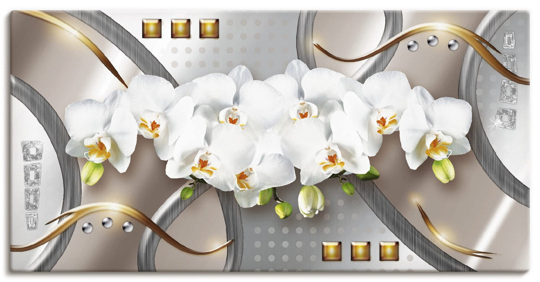 ARTland Wandbild selbstklebende Vinylfolie 60 x 30 cm Blumen Orchidee Digitale Kunst Weiss B3VZ silb
