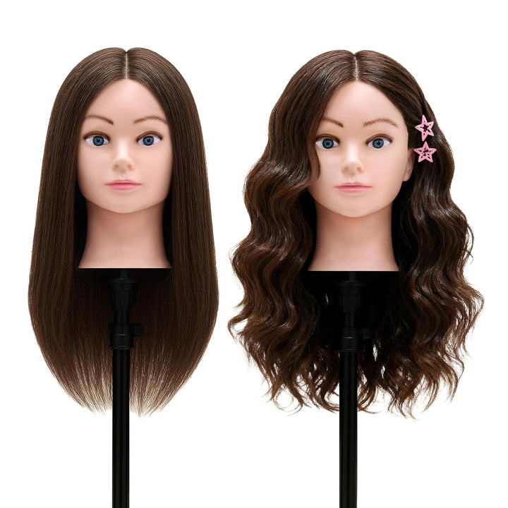 TwoWin Friseurkopf mit Haaren, 20 Zoll (50.8 cm) 100% Echthaar Mannequin Kopf, Übungskopf Haar Frise