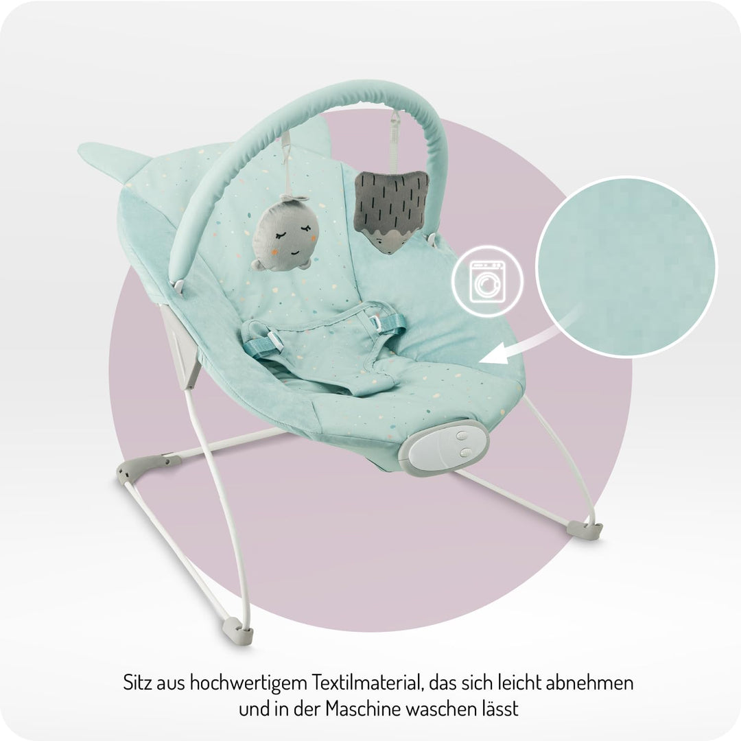 MoMi GLOSSY Babywippe für Babys bis 9 kg, 3-Punkt-Sicherheitsgurt, Metallgestell mit Antirutsch-Füss