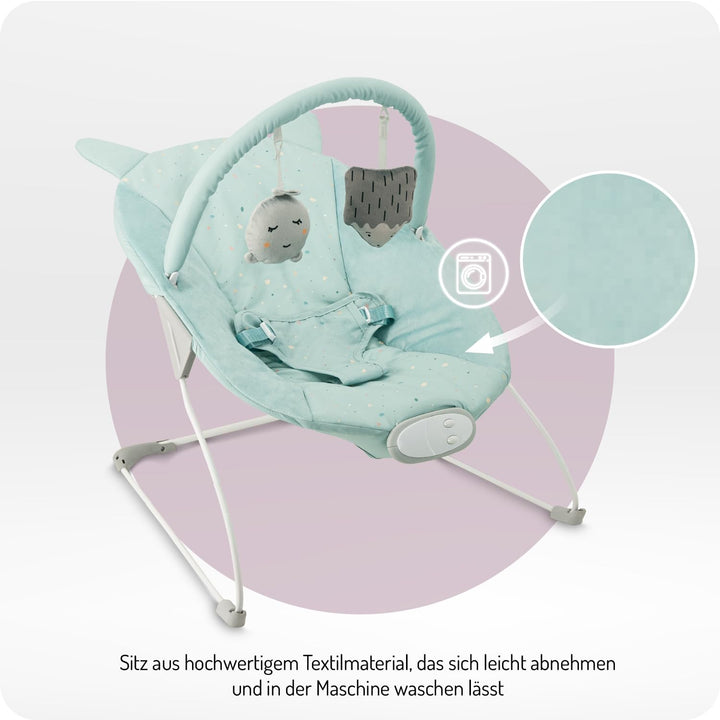 MoMi GLOSSY Babywippe für Babys bis 9 kg, 3-Punkt-Sicherheitsgurt, Metallgestell mit Antirutsch-Füss