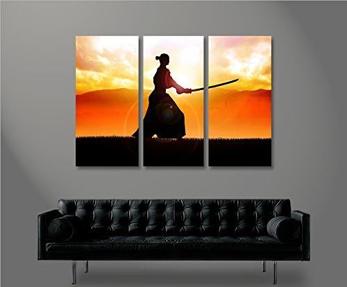 islandburner Bild Bilder auf Leinwand Samurai Kämpfer im Sonnenuntergang 3p XXL Poster Leinwandbild