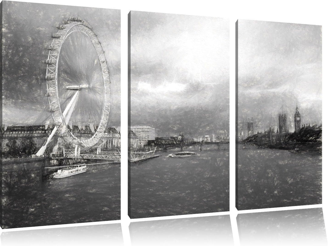 Pixxprint Riesenrad London Eye als Leinwandbild/Grösse: 3 Teilig (120x80) cm/Wandbild/Kunstdruck/fer