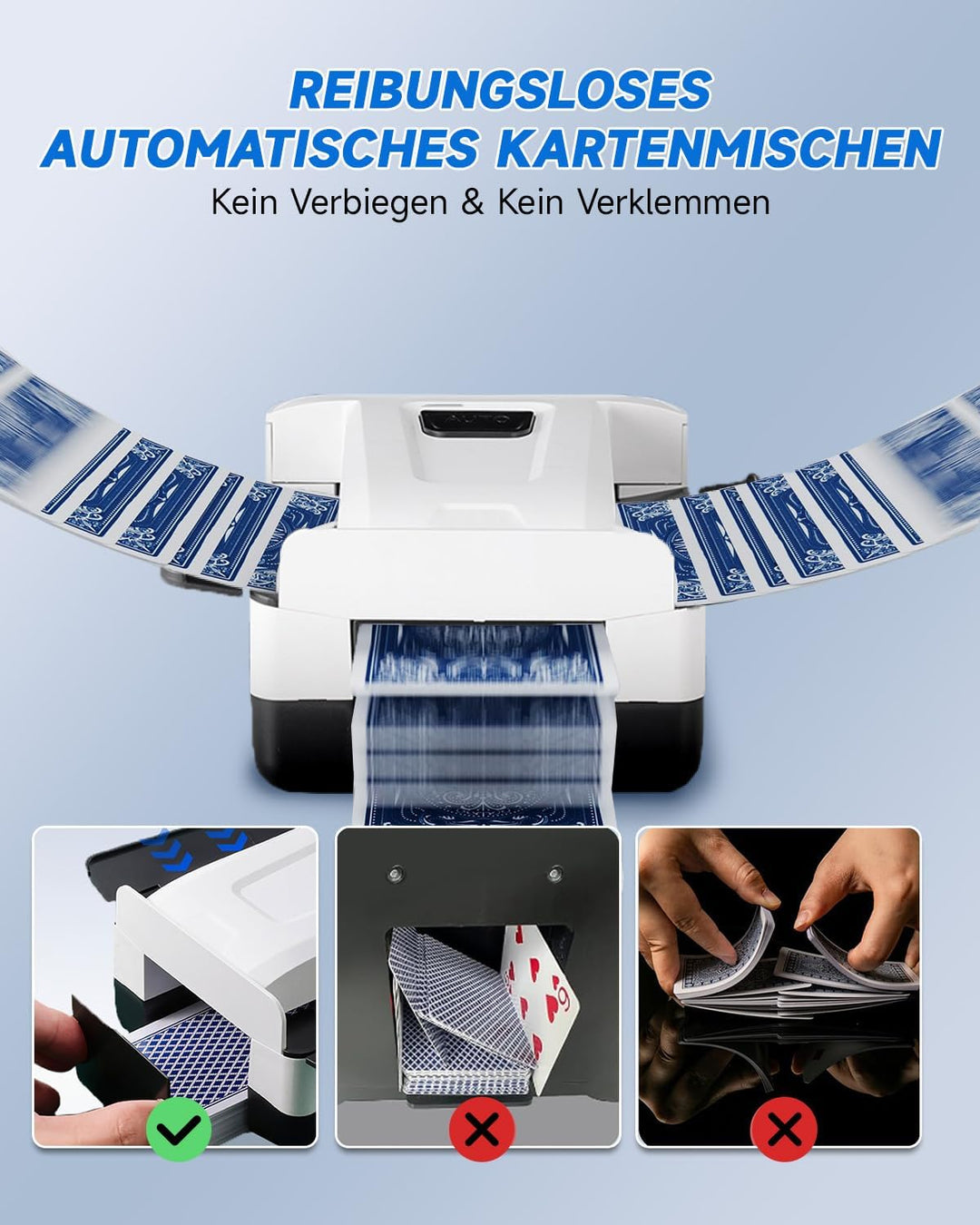 Kartenmischmaschine Elektrische mit 3000mAh Akku, Geräuscharmer Kartenmischer, Spielkartenablage, Mi