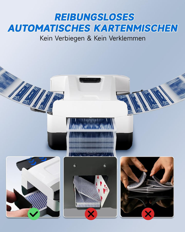 Kartenmischmaschine Elektrische mit 3000mAh Akku, Geräuscharmer Kartenmischer, Spielkartenablage, Mi