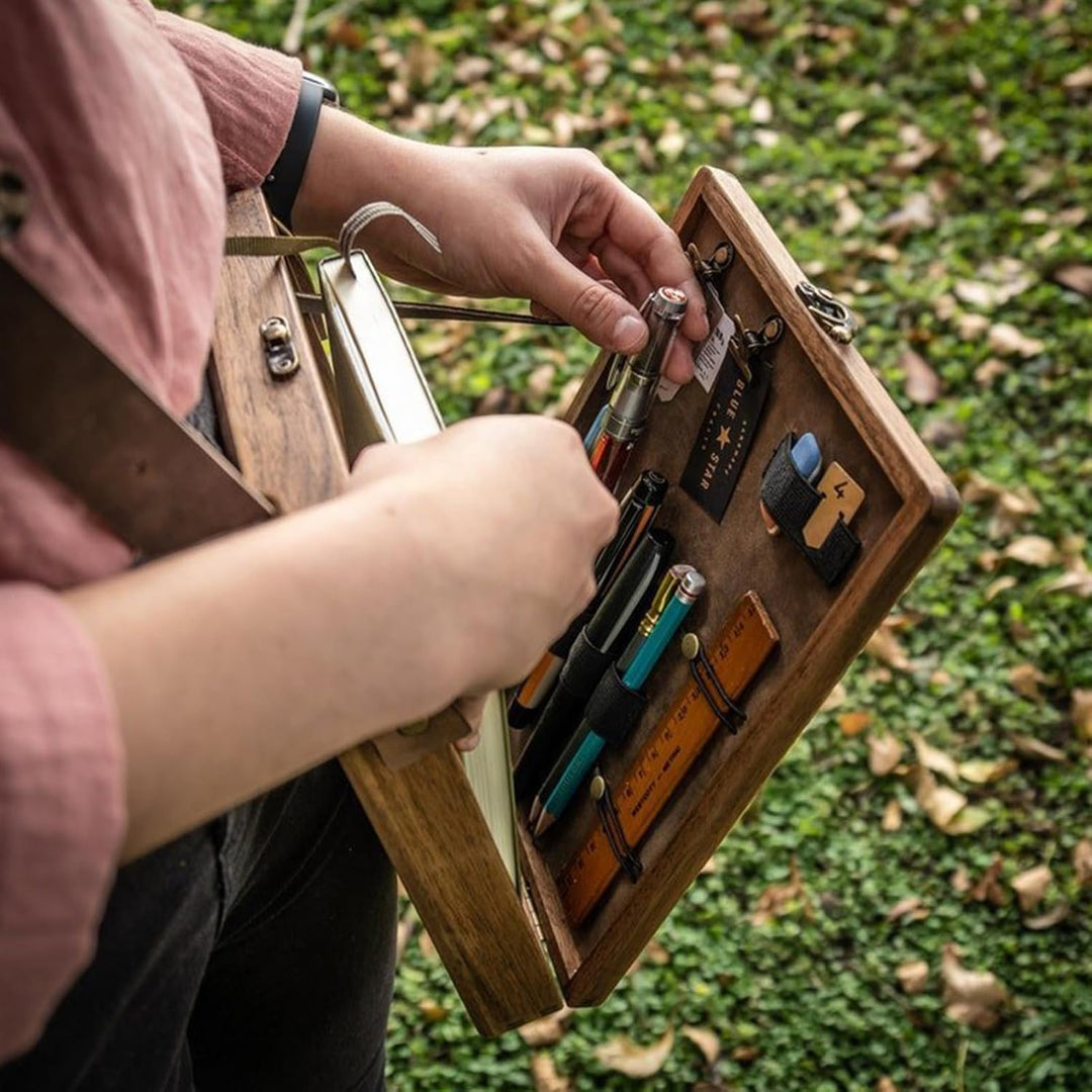 Writers Messenger Wood Box, A5 Artist Tool and Brush Storage Box, Walnut Wooden Shoulder Bag, Multip