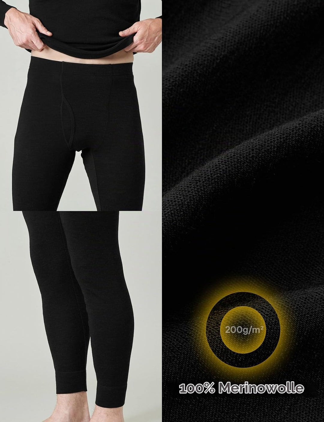 LAPASA Herren 100% Merinowolle Thermounterhosen, Premium Merino Wolle Unterhosen Thermounterwäsche (