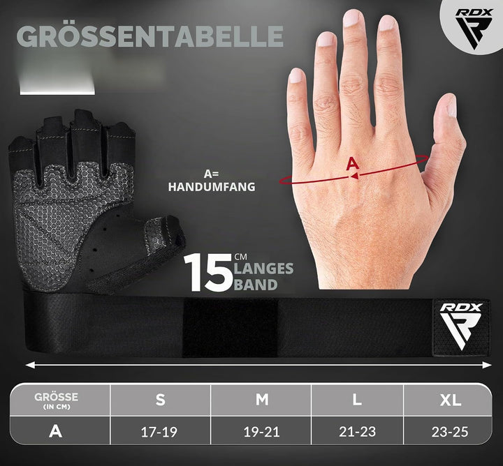 RDX Fitness Handschuhe, Trainingshandschuhe mit 3 Handgelenk-Stabilisierungsplatten, 15 Zoll Langer