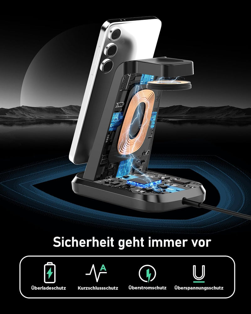 SWIO 3 in 1 Induktive Ladestation kompatibel mit Samsung Watch und Handy,Wireless Charger für Galaxy