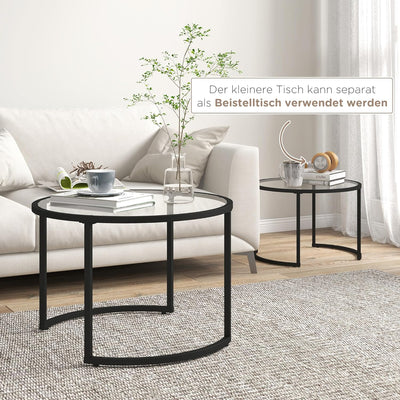 HOMCOM Couchtisch 2er-Set, Beistelltisch mit Schwarz Stahlgestell, Sofatisch, Kaffeetisch mit Tischp