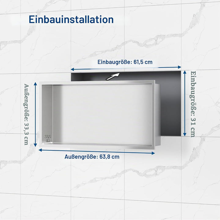 Neodrain Wandnische Dusche Edelstahl Duschnische Einzelregal Lagerung für Badezimmer 60 x 30 cm, Geb