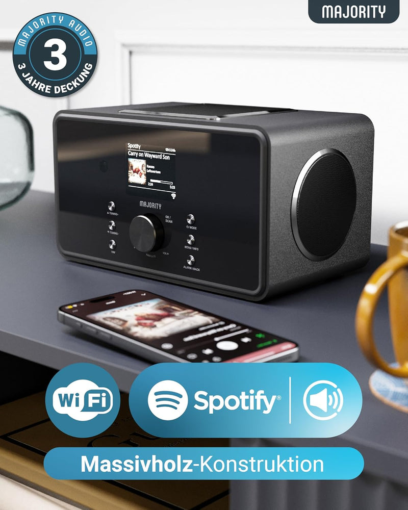 Bluetooth Internetradio mit DAB+ | 100 Watt 2.1-Lautsprecher mit Integriertem Subwoofer Küchenradio
