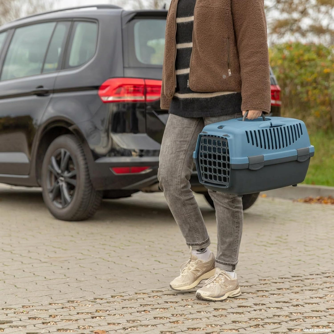 TRIXIE Transportbox Capri 1, XS: 32 × 31 × 48 cm - Tragegriff - Kunststoff - dunkelgrau/pastellblau
