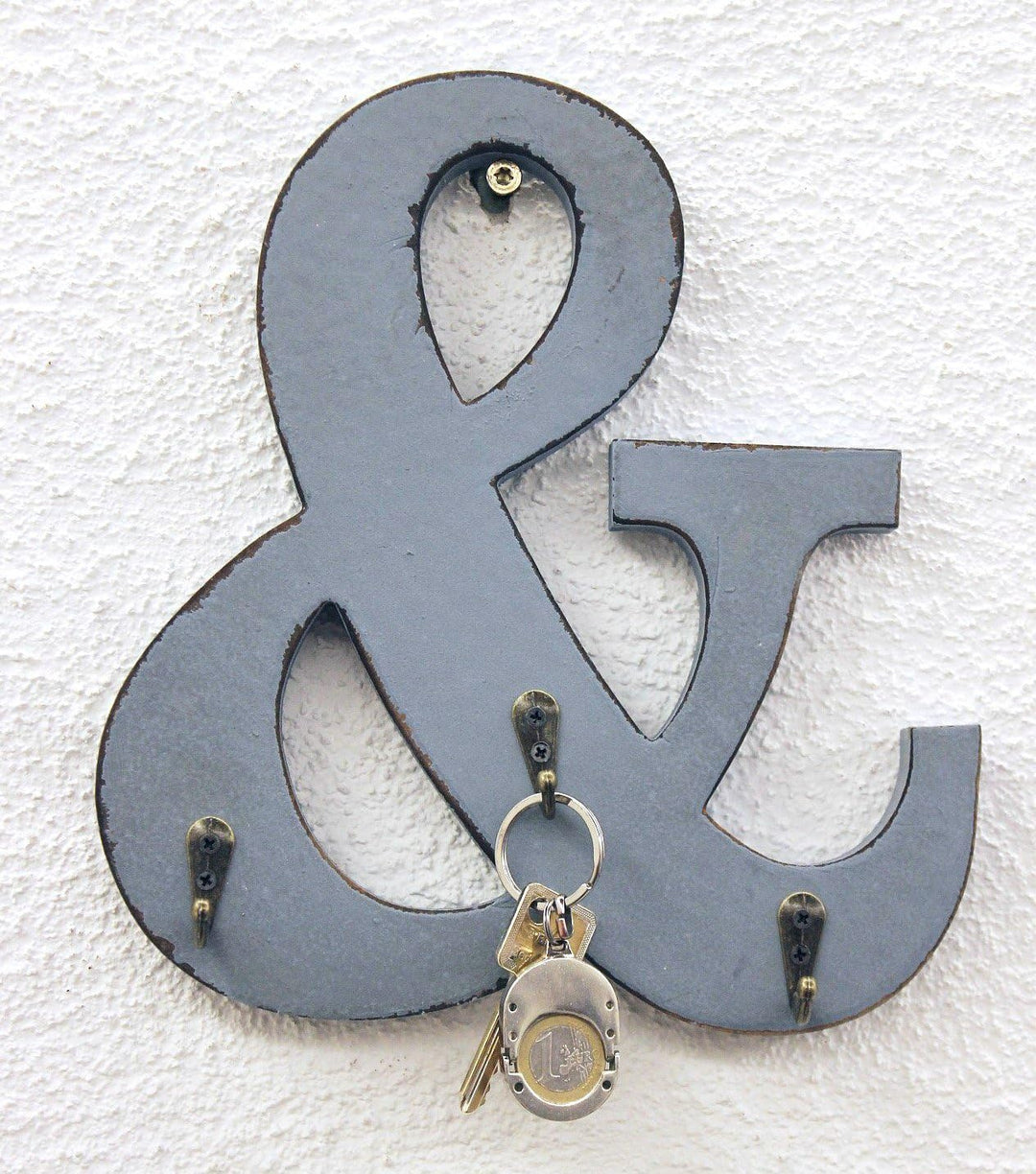 DanDiBo Buchstabe & mit 3 Schlüsselhaken 24 cm 14B394 Vintage Shabby Hakenleiste Haken und