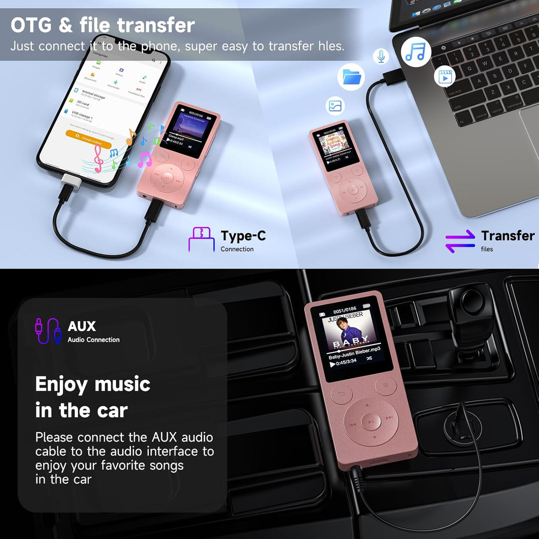 64GB MP3 Player Bluetooth 5.3 &amp; Lautsprecher – Upgrade mit physischen Tasten (Zurück, Menü, Lautstär