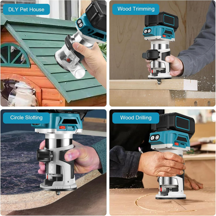 Akku Oberfräse kompatibel mit Makita 18V Akku, 800W Oberfräse Trimmer Einhandfräse, Bürstenloser Kan