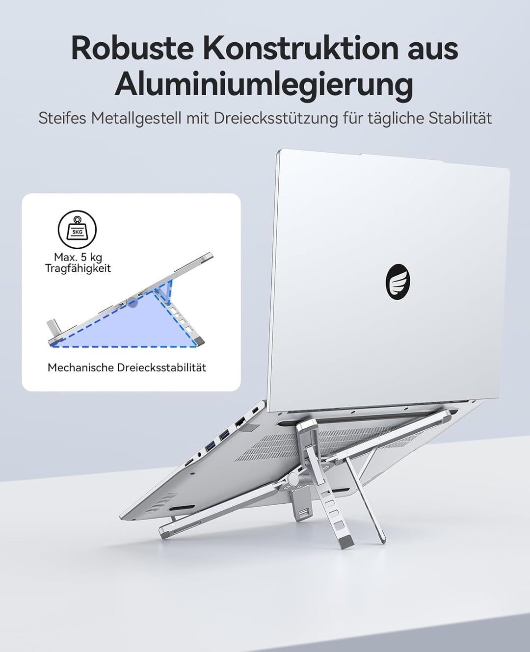 ORICO Tragbarer Laptop Ständer für Schreibtisch & Reise, Faltbarer Aluminium 3-in-1 Halterung für La