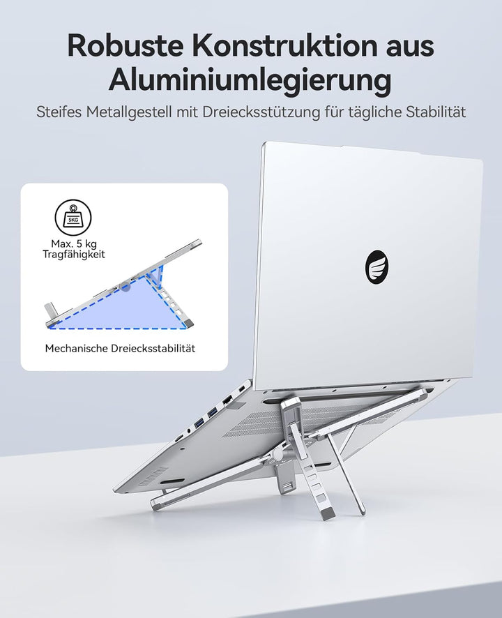 ORICO Tragbarer Laptop Ständer für Schreibtisch & Reise, Faltbarer Aluminium 3-in-1 Halterung für La