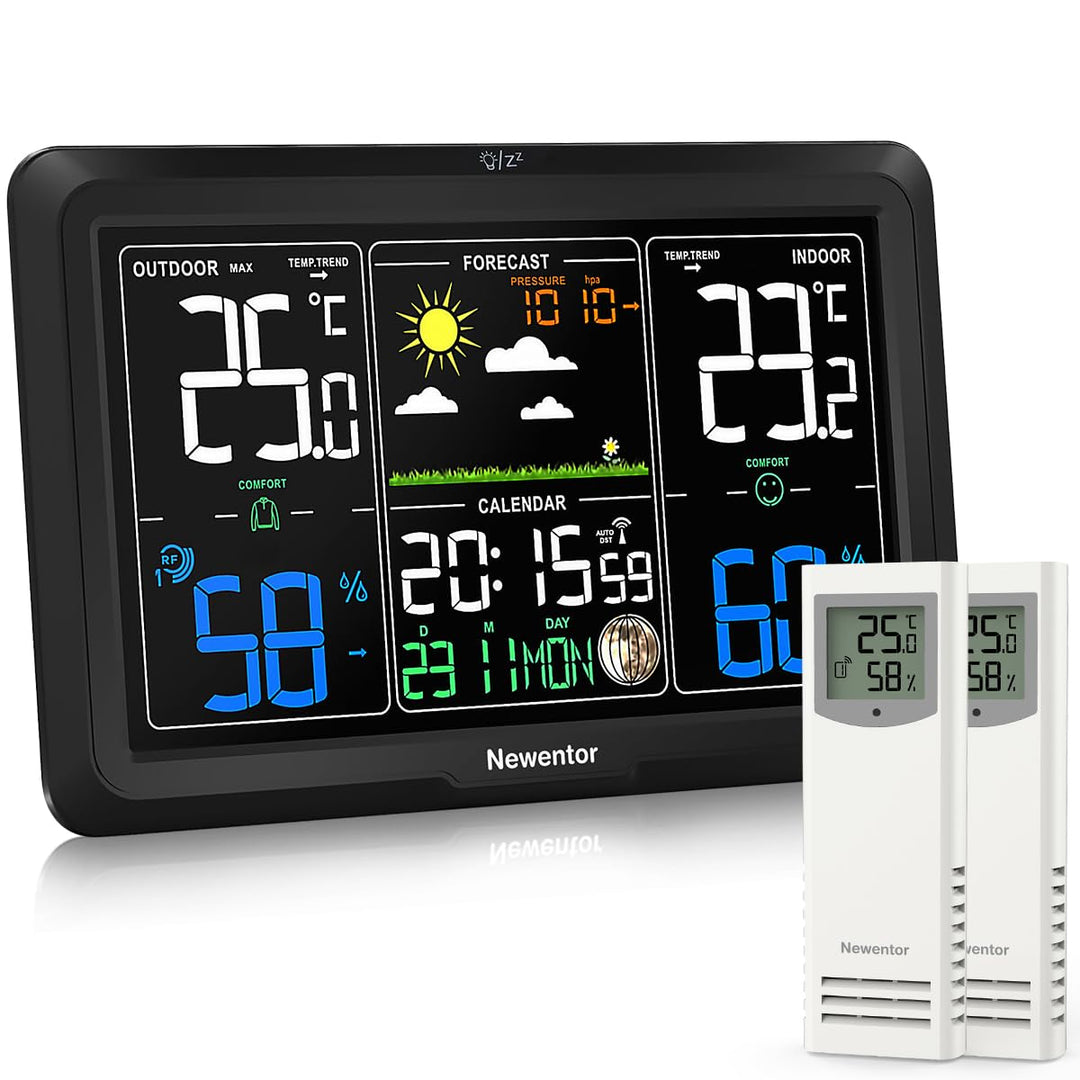 Newentor Wetterstation Funk mit Aussensensor - Lebenslange Aussensensor-Garantee - Lebendiges VA-Dis