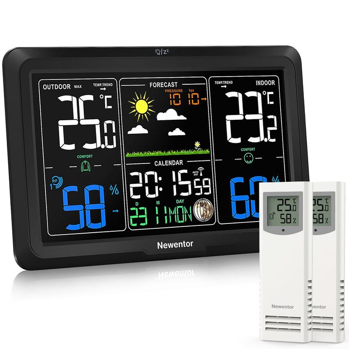 Newentor Wetterstation Funk mit Aussensensor - Lebenslange Aussensensor-Garantee - Lebendiges VA-Dis