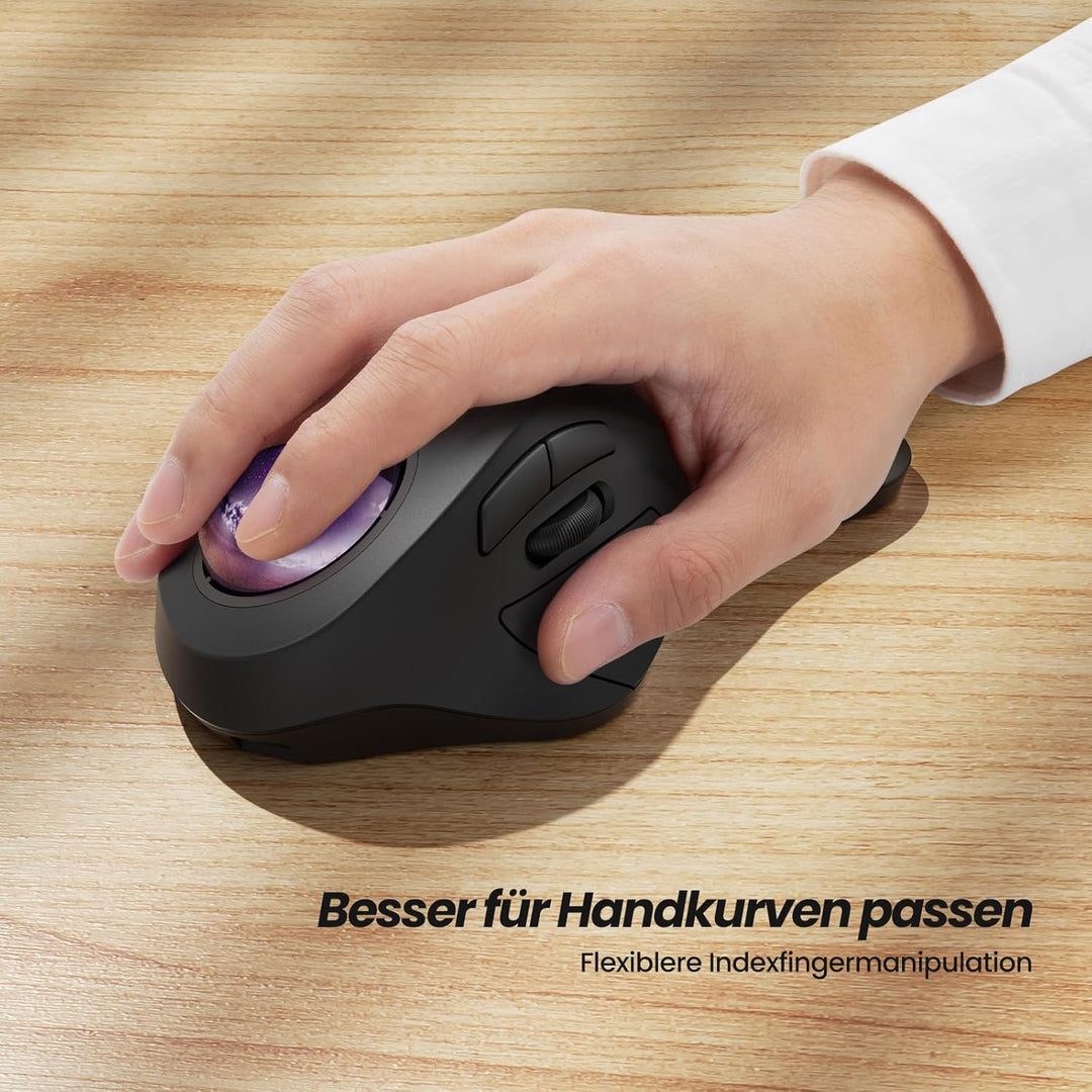 Nulea Kabellose Trackball-Maus,Ergonomisch & Wiederaufladbar,Zeigefingersteuerung,5-stufig DPI (1600