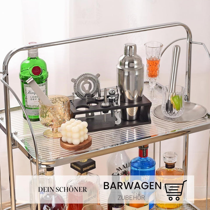 Cocktail Shaker Set mit Bambus Ständer & Rezeptbuch, Edelstahl 750ml Bar Cocktailset Cocktailshaker