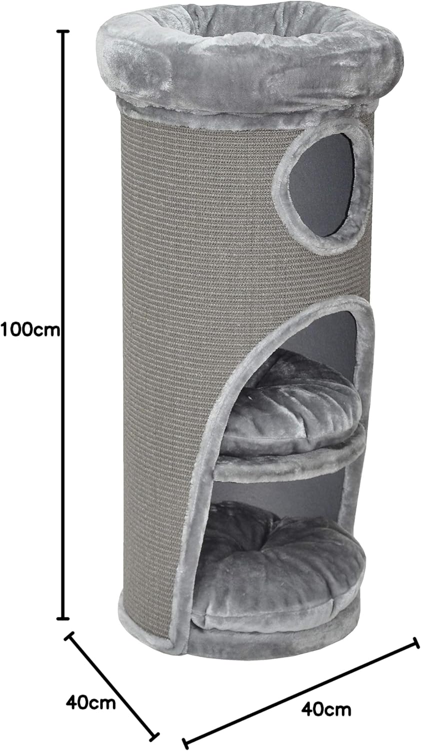 nanook Katzen Kratztonne Kratzbaum grau - 100 x 40 cm - standfest - mit Katzenbett, Plüschrand und K