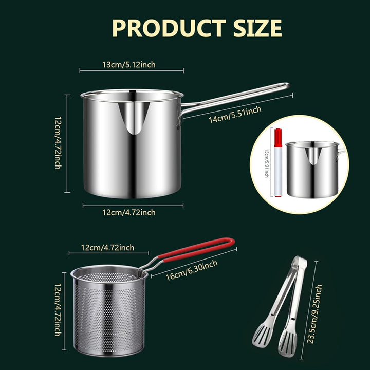 Mini Fryer Frittyer, Edelstahl Fritteuchsen Topf mit Anti Scenen Griff, Fritteuchsenpfanne mit Korb,