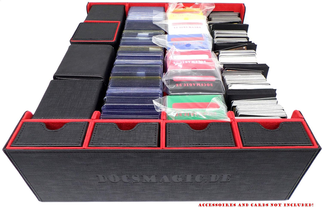 docsmagic.de Premium 4-Row Trading Card Storage Box Black/Red + Trays & Divider - MTG PKM YGO - Aufb