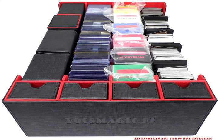 docsmagic.de Premium 4-Row Trading Card Storage Box Black/Red + Trays & Divider - MTG PKM YGO - Aufb
