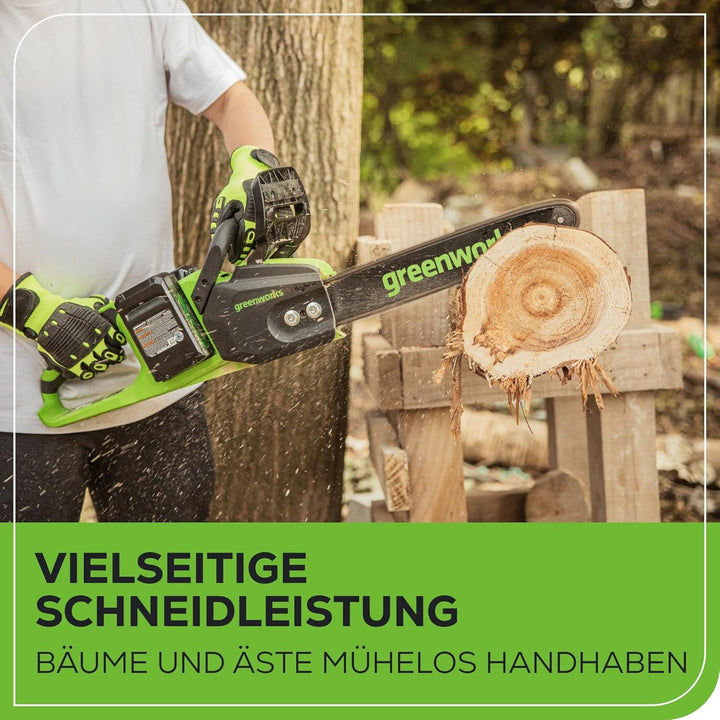 Greenworks 48V(2x24V) Akku Kettensäge mit bürstenlosem Motor, 14-Zoll (35 cm) Klinge, 20 m/s Ketteng