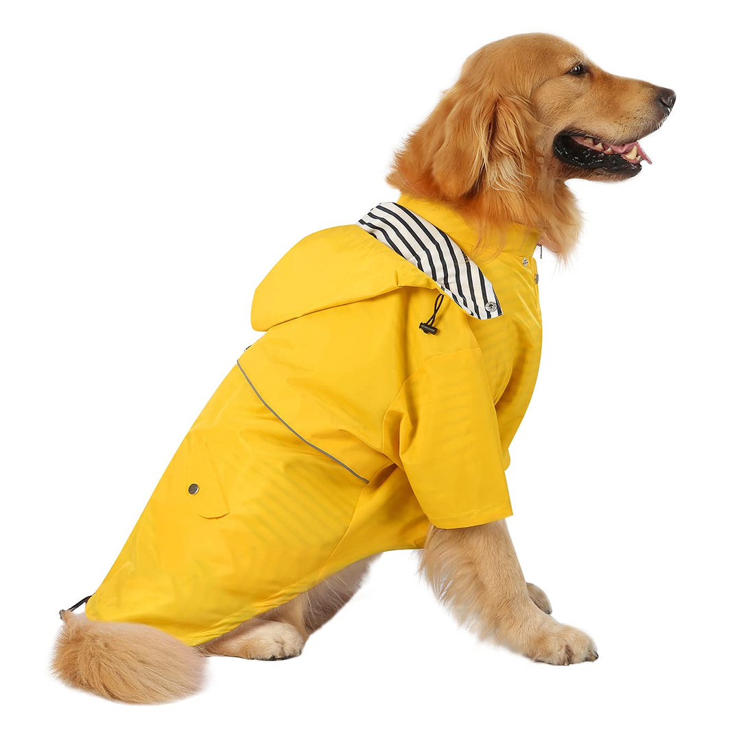 HDE Hunde-Regenmantel, doppellagig, Regenjacke mit Kapuze, für kleine bis grosse Hunde, Gelb - 2XL X