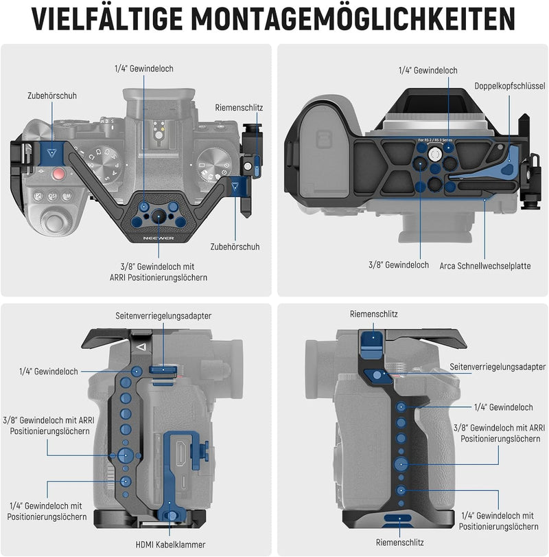 NEEWER S5 II Cage S5 IIX Cage,S5 II S5 IIX Käfig mit HDMI Kabelklemme,NATO Schiene,Arca QR Basis,3/8