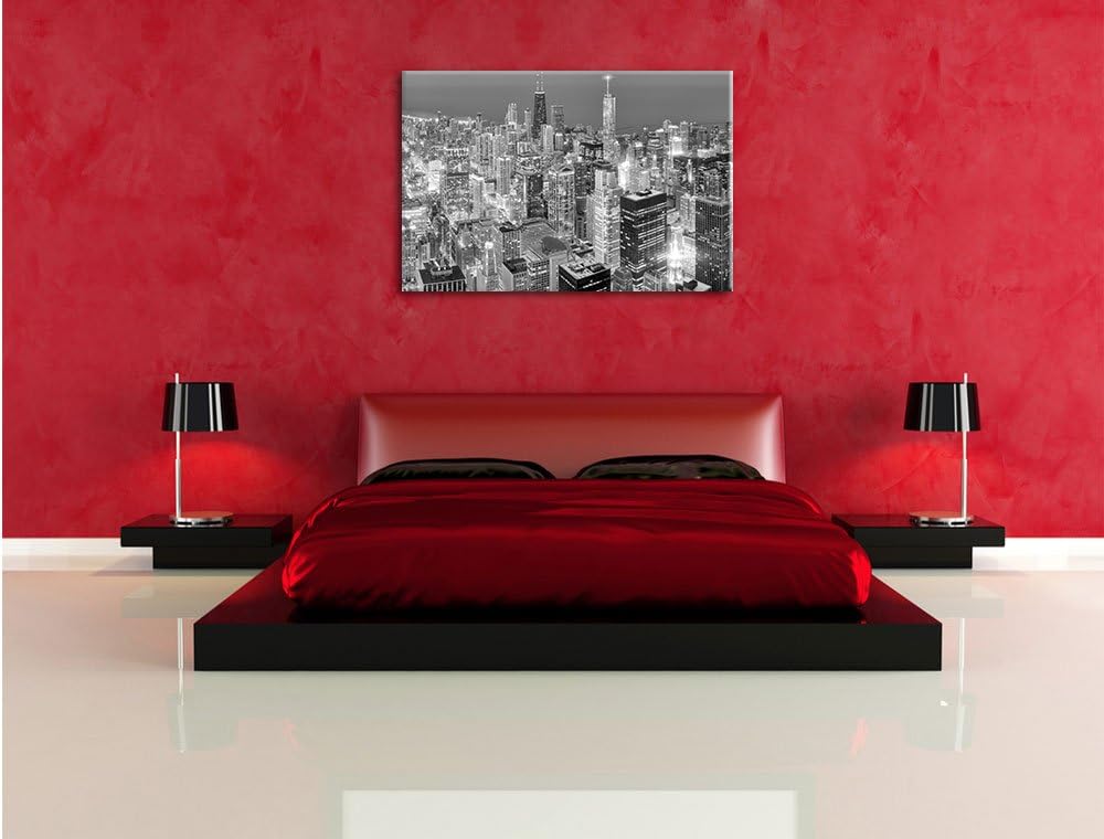 Pixxprint Luftaufnahme Chicago / 100x70cm Leinwandbild bespannt auf Holzrahmen/Wandbild Kunstdruck D