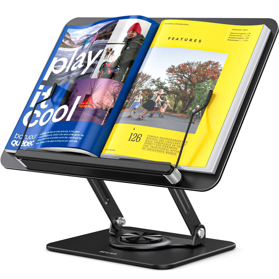 BESIGN BS02 Buchständer zum Lesen, Laptopständer mit 360° drehbarer Basis, Buchhalter mit elastische