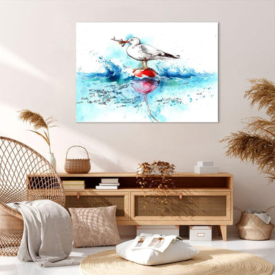 Bilder auf Leinwand 100x70cm Leinwandbild Wasser Fische Möwe hungrig Gross Wanddeko Bild Schlafzimme