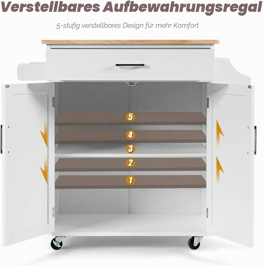 DREAMADE Küchenwagen, Servierwagen mit Abschliessbaren Rädern, Küchentrolley mit Schublade, Verstell