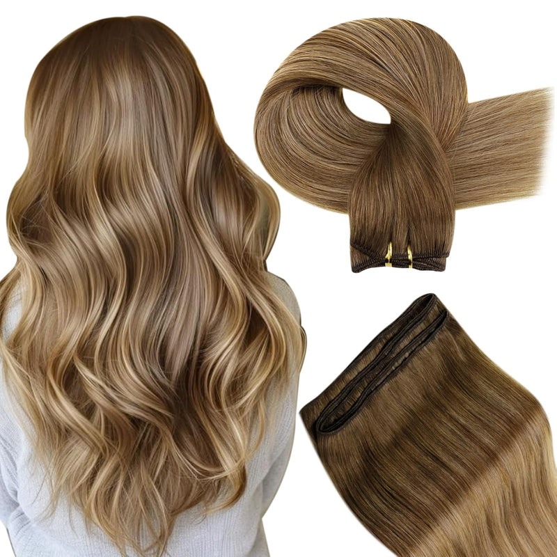 Hetto Balayage Echthaar Tressen Extensions Mittel Braun zu Hellbraun und Dunkelste BlondineTressen E