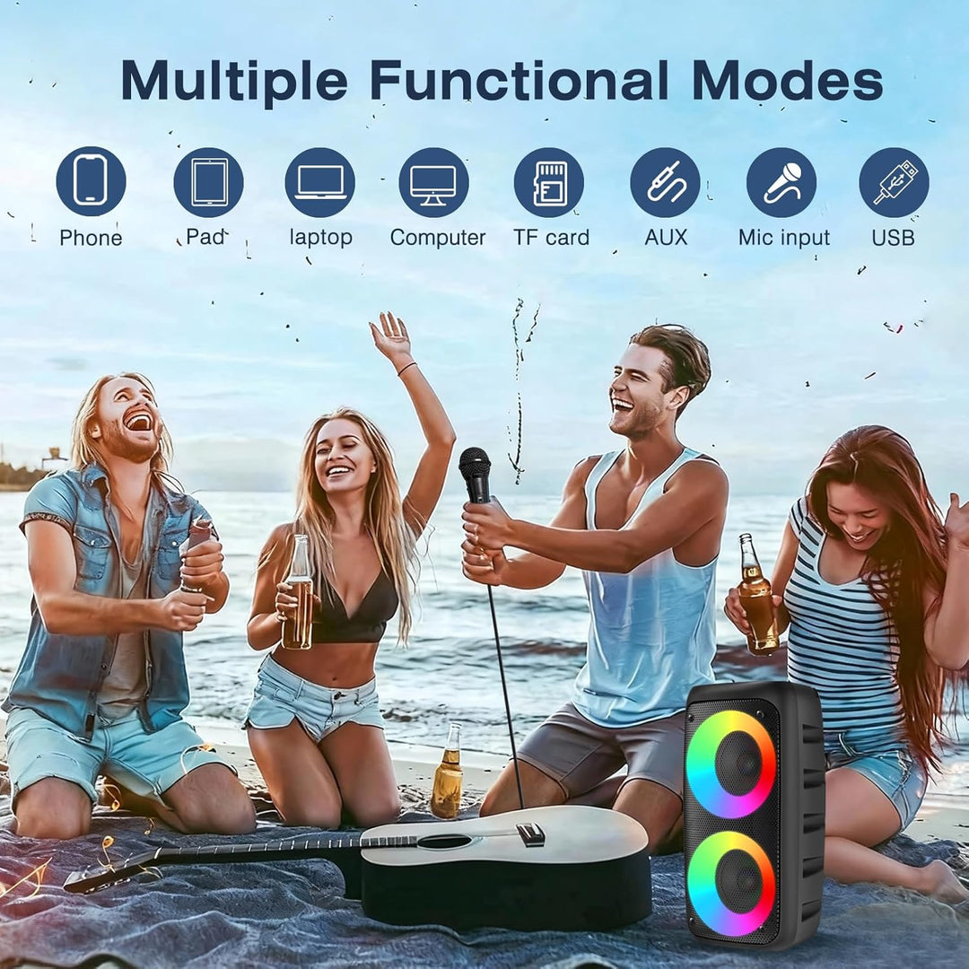 Karaoke Machine for Adults Kids,Colorful LED Lights, Portable Bluetooth Speaker with 1 Wired Mic Sup