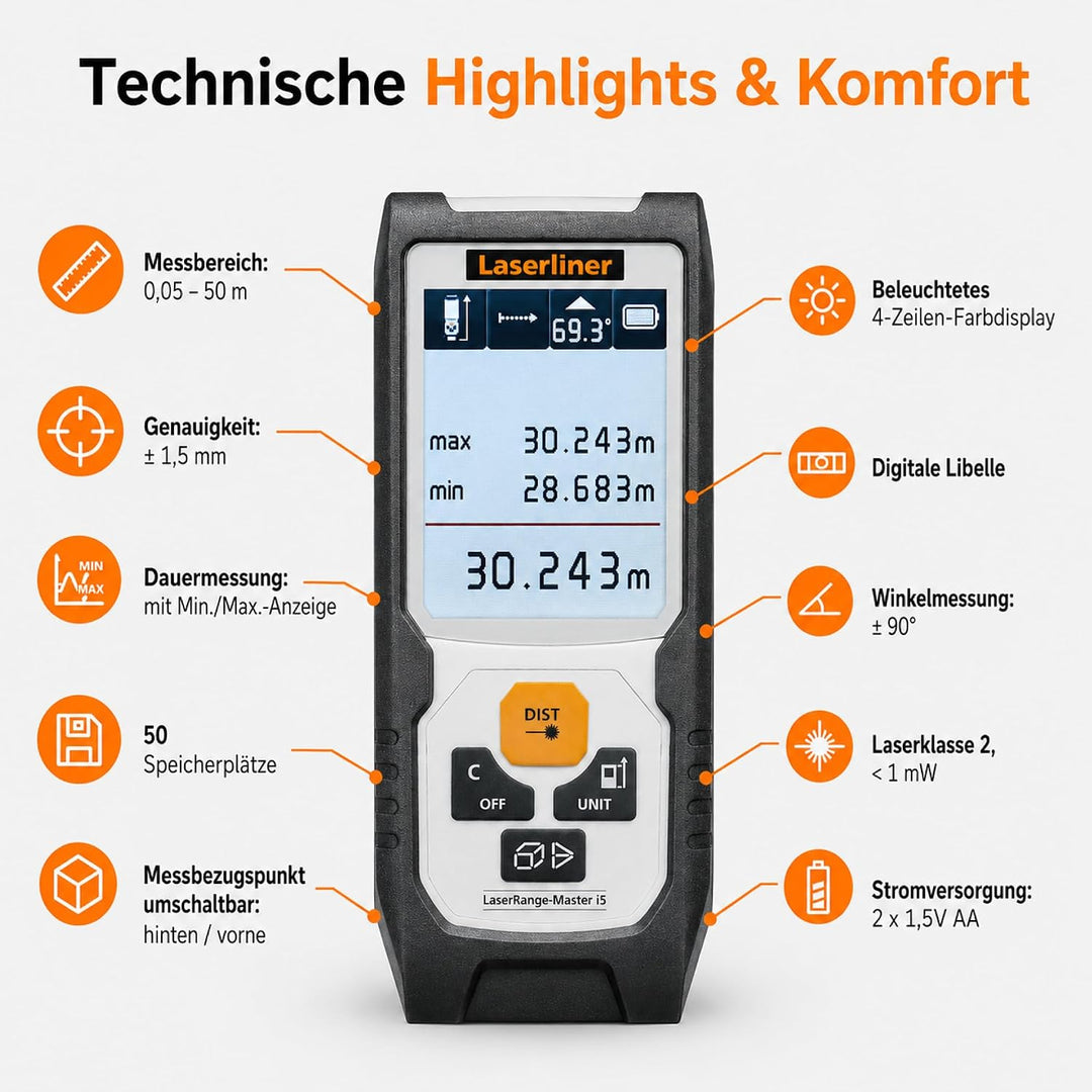 Laserliner Laser Entfernungsmesser LaserRange-Master i5, LaserRange-Master i5
