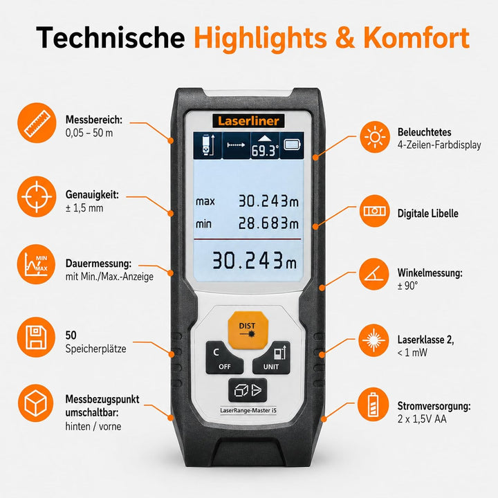 Laserliner Laser Entfernungsmesser LaserRange-Master i5, LaserRange-Master i5