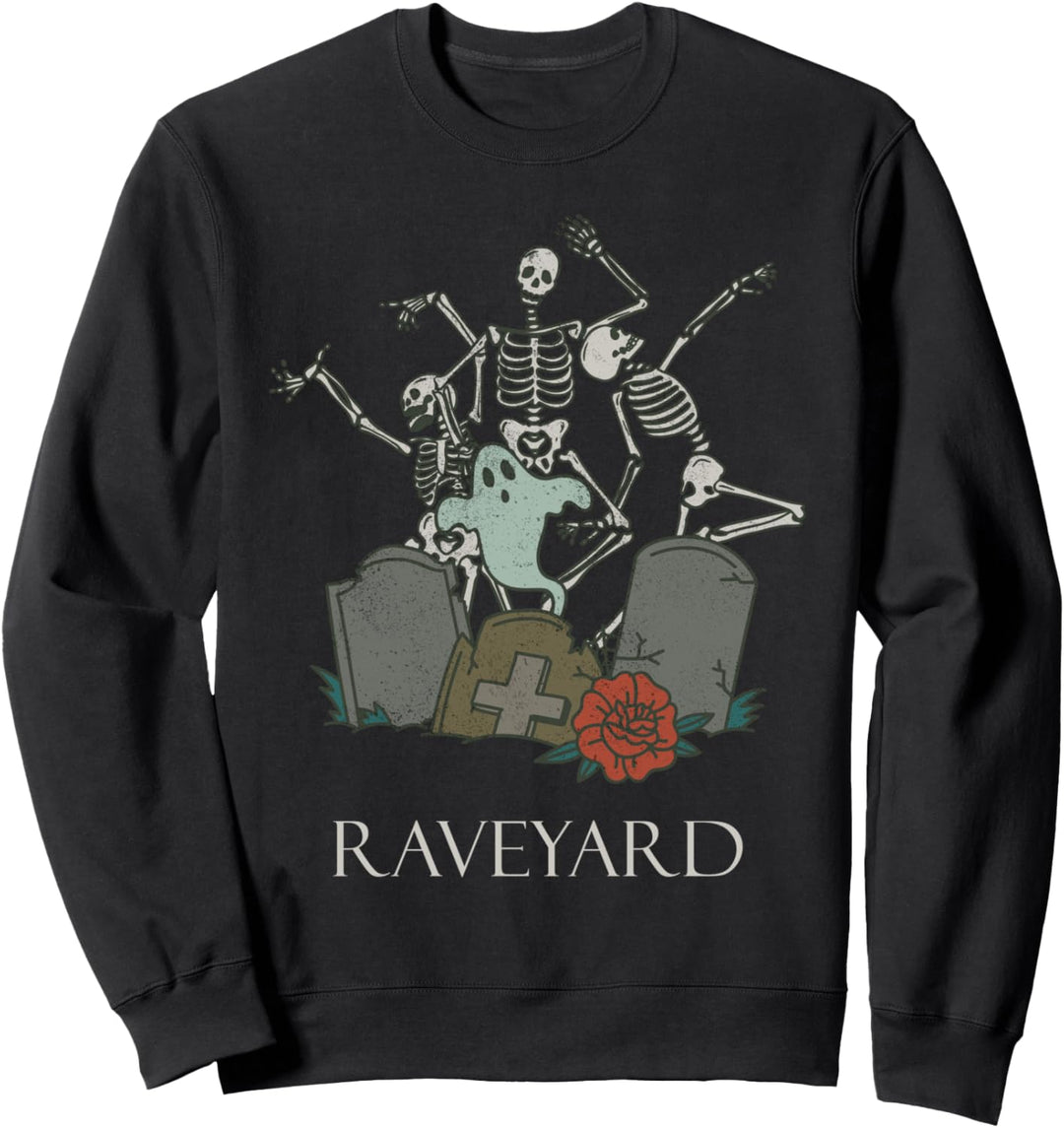 Lustiges Skelett Halloween Rave Heavy Metal Goth Raveyard Sweatshirt