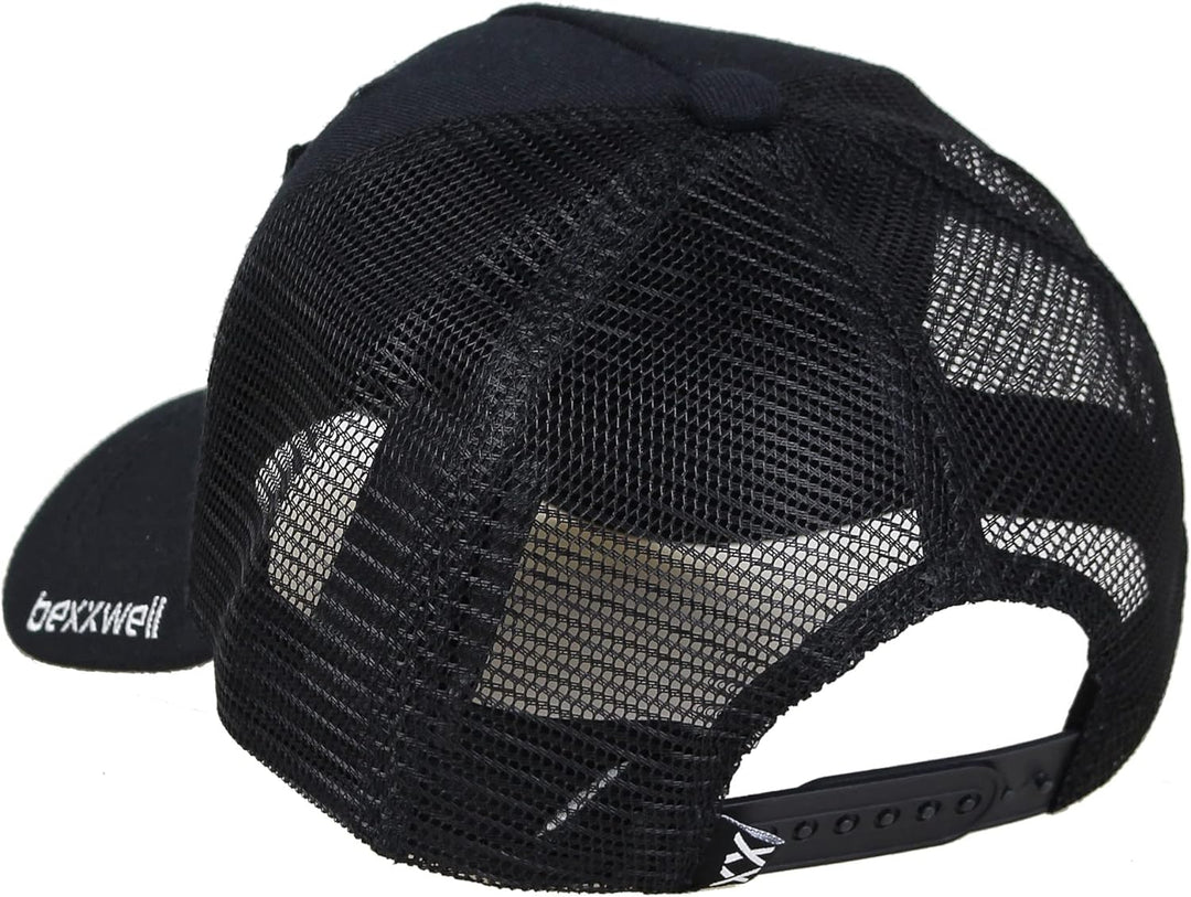 Bexxwell Trucker Cap schwarz mit Klett-Patch (optimale Passform, Kappe, Black, Truckercap, Logo, Cap