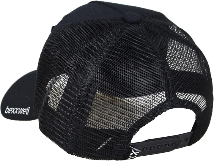 Bexxwell Trucker Cap schwarz mit Klett-Patch (optimale Passform, Kappe, Black, Truckercap, Logo, Cap
